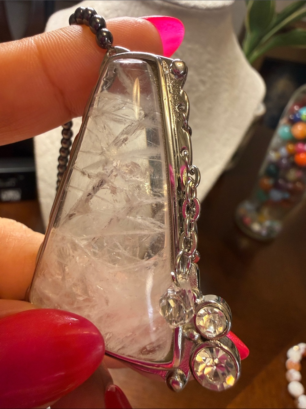 Silver-Tone rutilated quartz crystal necklace